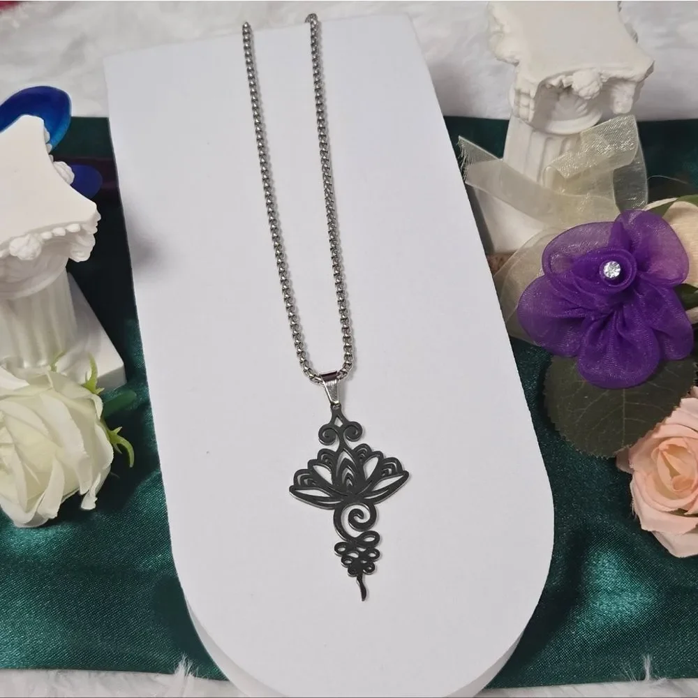 Stainless Steel Lotus Flower Pendant Zen Necklace 24